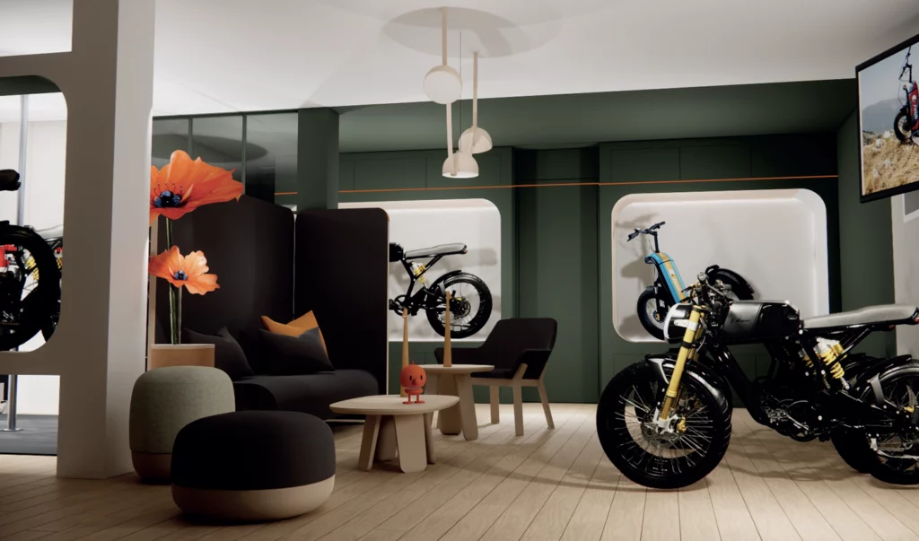 Salon chill du concept store Bloomway à Biarritz pour se détendre autour de l’univers du vélo