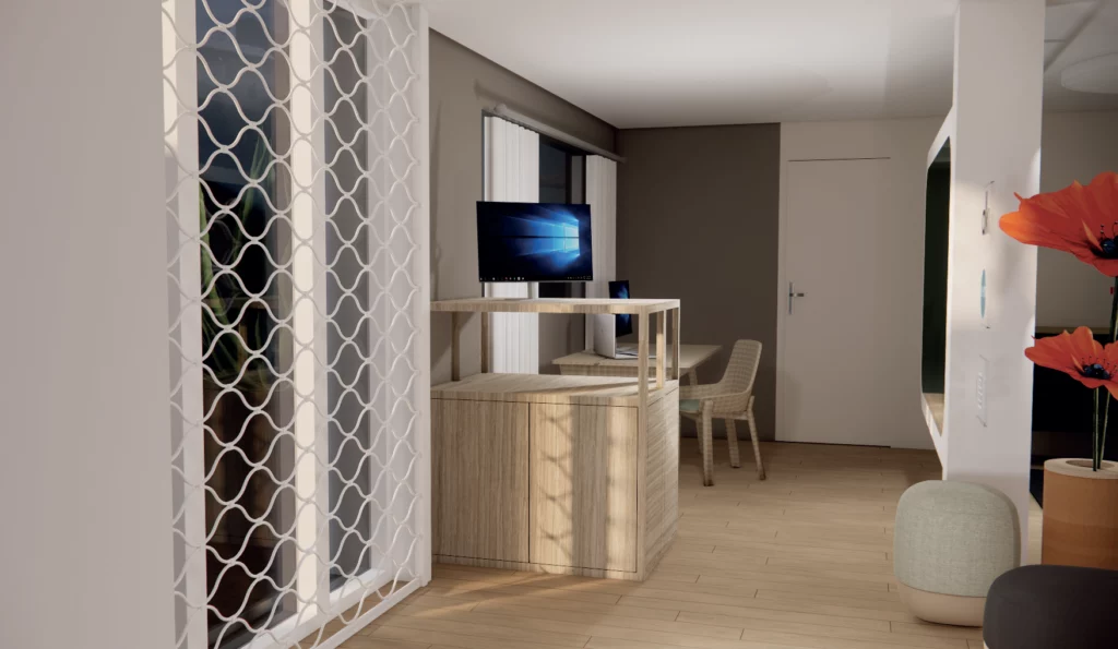 Espace bureau dans le concept store Bloomway à Biarritz pour l’accueil et le conseil client