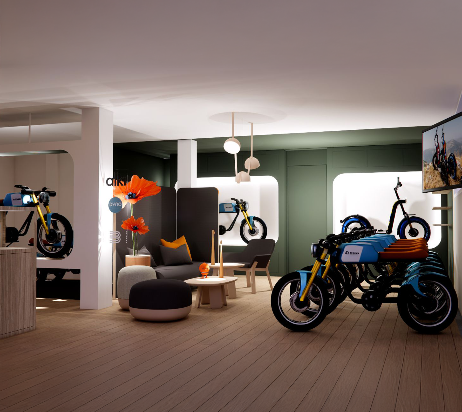 Espace vélos électriques dans le concept store Bloomway à Biarritz au Pays basque