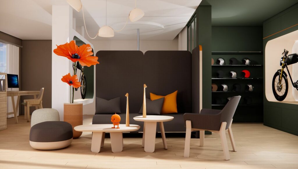 Espace détente avec canapé dans le concept store Bloomway à Biarritz